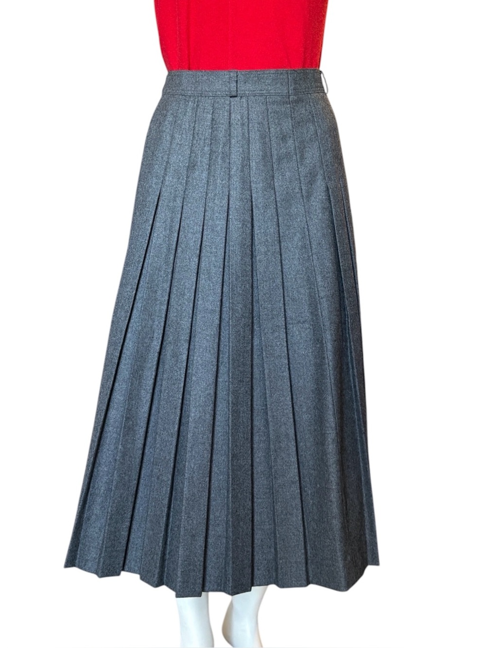 Vintage Escada Wool Gray Pleated High Waisted Midi Skirt Made in Western Germany